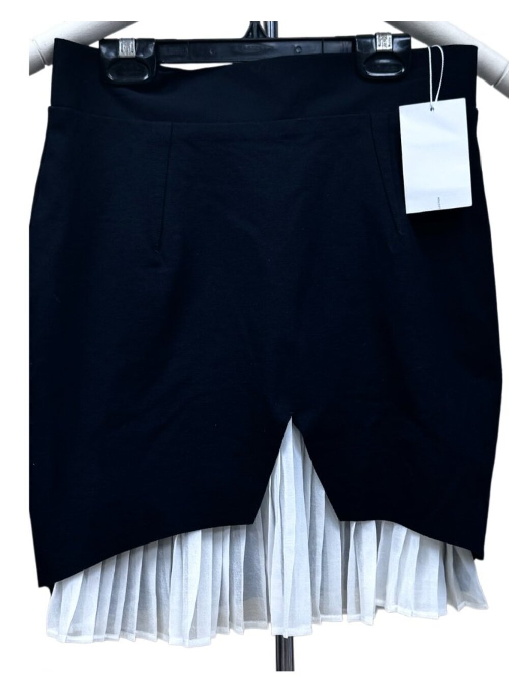 ZARA NWT Black Pencil Skirt with White Pleated Layer Tailored Preppy Mini Medium